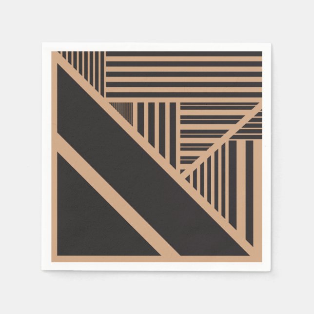 Servilleta De Papel Rayas triangulares en Tan y Negro (Anverso)