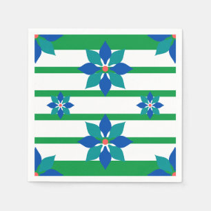 Servilleta De Papel Rayas verde Kelly y flores azules