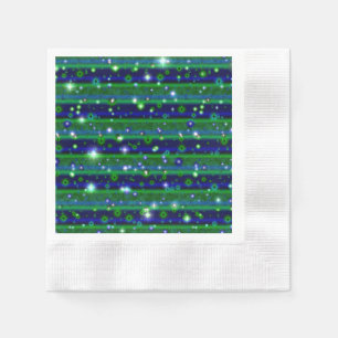 Servilleta De Papel Rayas Verdes Azules con Estrellas y Gotitas de Llu