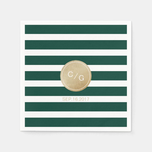Servilleta De Papel Rayas verdes monograma moderno simple boda (Anverso)
