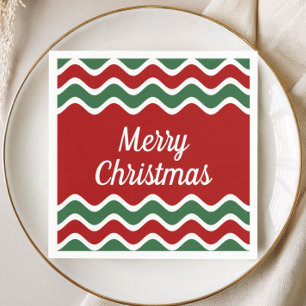 Servilleta De Papel Rayas Verdes Rojas Festivas Feliz Navidad 