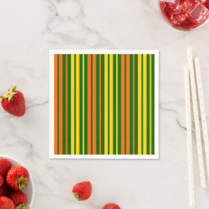 Servilleta De Papel Rayas verticales amarillas y naranjas sobre verde