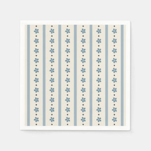 Servilleta De Papel Rayas y Flores Azules y Crema