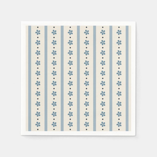 Servilleta De Papel Rayas y Flores Azules y Crema (Anverso)