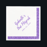 Servilleta De Papel Rayo morado Purpurina personalizado Bat Mitzvah<br><div class="desc">Toallas de raya Purpurina Purple y Lavender con nombre de personalizable y fecha de almuerzo o recepción de Bat Mitzvah. Excelente acento de mesa para una elegante y moderna celebración de Bat Mitzvah, o cambiar la redacción para un dulce de 16 años, bebé o ducha de novia. La obra es...</div>