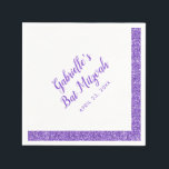 Servilleta De Papel Rayo morado Purpurina personalizado Bat Mitzvah<br><div class="desc">Toallas de raya Purpurina Purple y Lavender con nombre de personalizable y fecha de almuerzo o recepción de Bat Mitzvah. Excelente acento de mesa para una elegante y moderna celebración de Bat Mitzvah, o cambiar la redacción para un dulce de 16 años, bebé o ducha de novia. La obra es...</div>