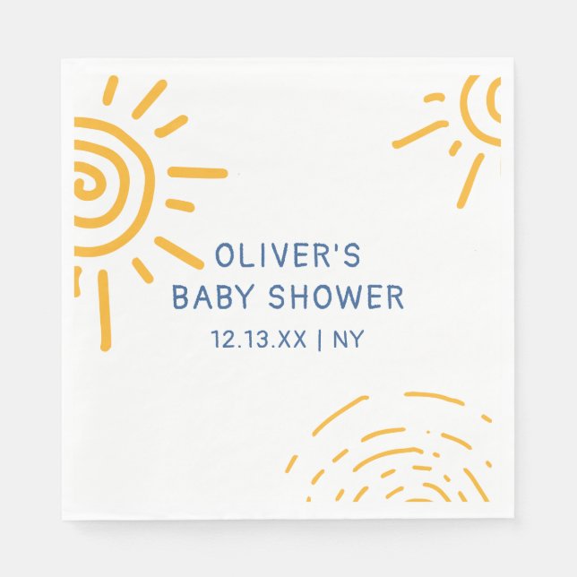 Servilleta De Papel Rayo Retro Moderno De Sunshine Baby Shower (Anverso)