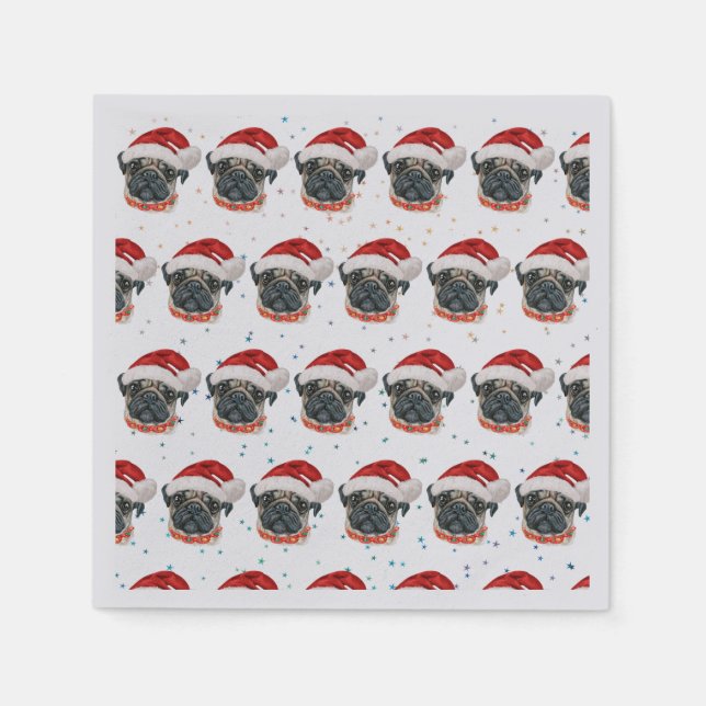 Servilleta De Papel Raza de perro Pug Estrellas de Navidad (Anverso)