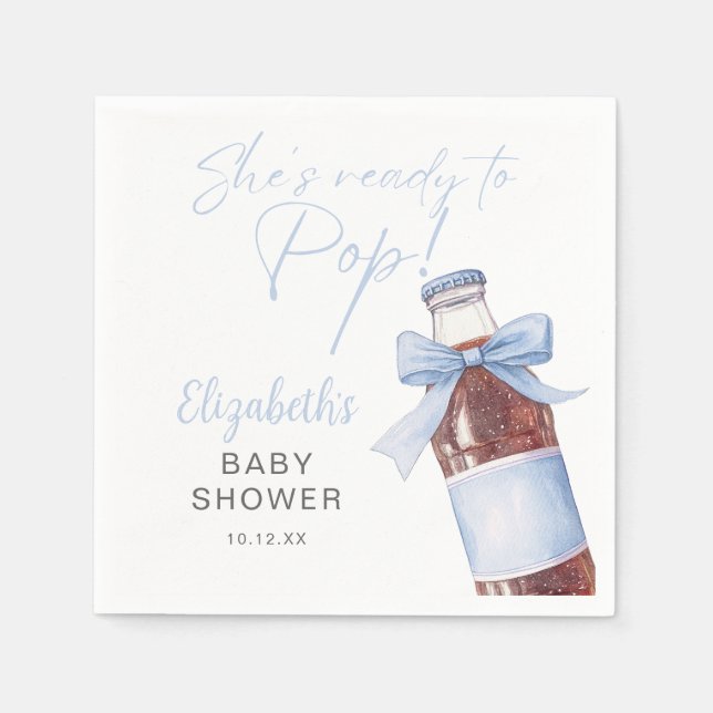 Servilleta De Papel Ready To Pop Blue Bow Soda Bottle Baby Shower (Anverso)