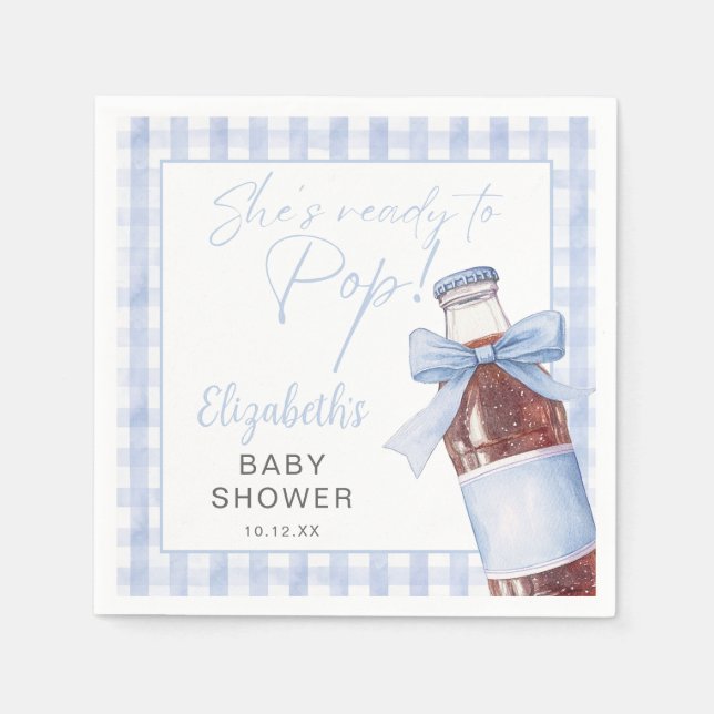 Servilleta De Papel Ready To Pop Blue Bow Soda Bottle Baby Shower (Anverso)