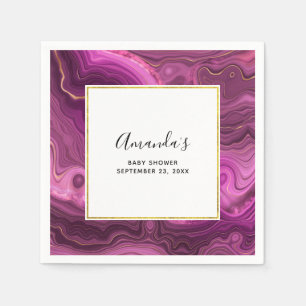 Servilleta De Papel Real Purple Y Gold Agate Resumen De Baby Shower
