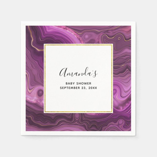 Servilleta De Papel Real Purple Y Gold Agate Resumen De Baby Shower (Anverso)