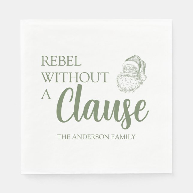 Servilleta De Papel Rebel Without A Clause Christmas Santa Green (Anverso)