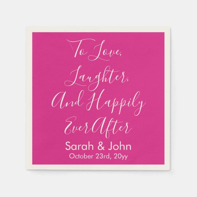 Servilleta De Papel Recepción de boda con guiones personalizados rosa  (Anverso)