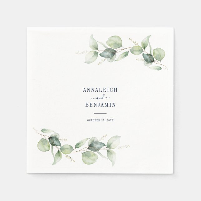 Servilleta De Papel Recepción de boda con verde eucalipto botánico (Anverso)