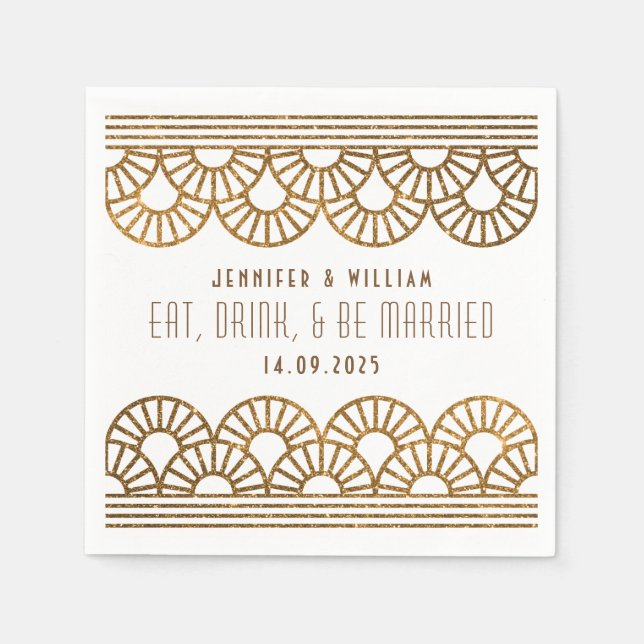 Servilleta De Papel Recepción de Boda de Oro Art Deco Cockatil Napkin (Anverso)