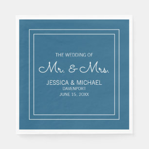 Servilleta De Papel Recepción de Boda Moderna Elegante Chic Azul Blanc