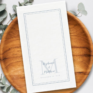 Servilleta De Papel Recepción de Boda Moderno con Monograma en Azul Po