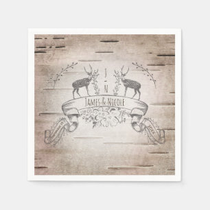 Servilleta De Papel Recepción de bodas de aves de ciervo y ramas rústi