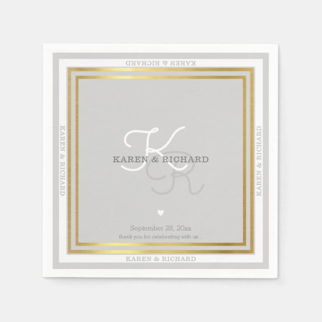 Servilleta De Papel recepción de bodas en monogramo muy bien detallada (Anverso)