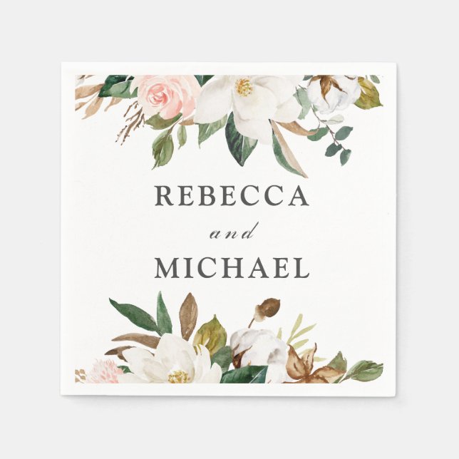 Servilleta De Papel Recepción de matrimonio o Fiesta de flores blancas (Anverso)