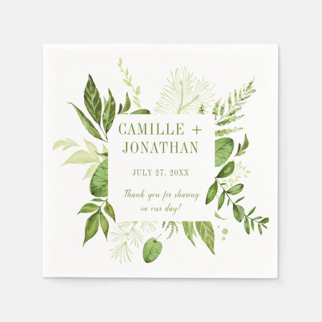 Servilleta De Papel Recepción del marco de vegetación rústica botánica (Anverso)