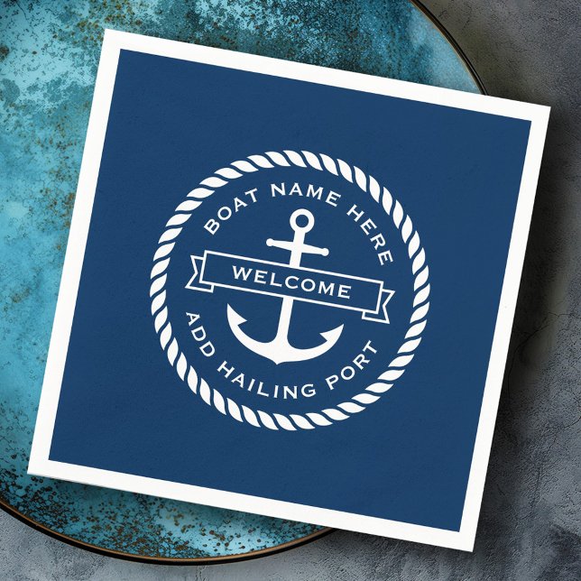 Servilleta De Papel Recepción del nombre del barco de aclamación de no (Anchor and rope boat name hailing port welcome napkins)