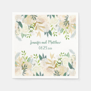 Servilleta De Papel Recepción verde Purpurina de rosas blancas crema #