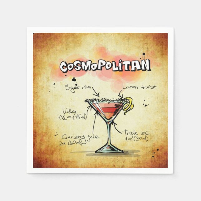 Servilleta De Papel Receta cosmopolita de bebida de Bartender (Anverso)