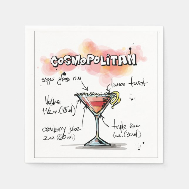 Servilleta De Papel Receta Cosmopolita de Bebidas Cocktail Napkin (Anverso)