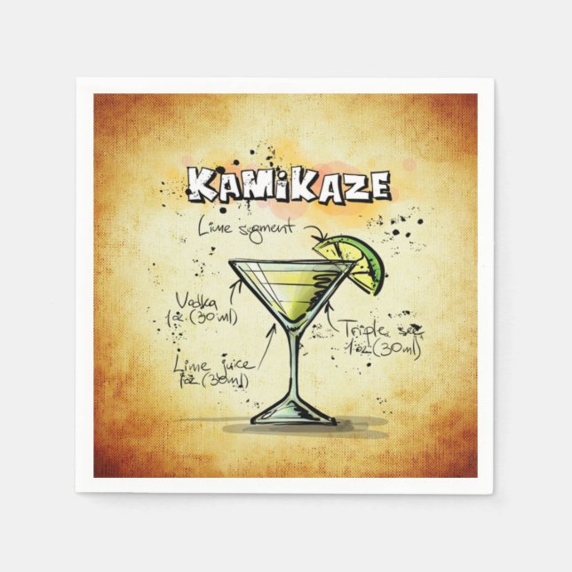 Servilleta De Papel Receta de bebida de Kamikaze Bartender (Anverso)
