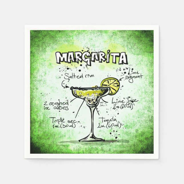 Servilleta De Papel Receta de bebida Margarita (Anverso)