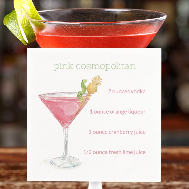 Servilleta De Papel Receta de Cóctel Cosmopolitan con Acuarela / Elega (Subido por el creador)