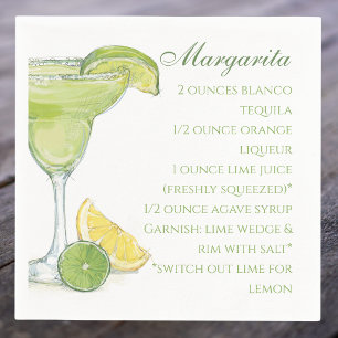 Servilleta De Papel Receta de cóctel Margarita acuarela Bebida Verano 