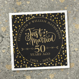Servilleta De Papel Recién casados 50º Aniversario Negro y Dorado