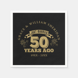 Servilleta De Papel Recién Casados 50 Aniversario Negro Y Dorado