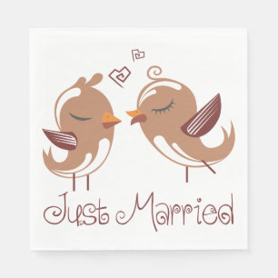 Servilleta De Papel Recién Casados Pájaros de Amor Marrones y Blancos