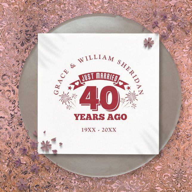 Servilleta De Papel Recién Casados Ruby 40 Aniversario de Boda (Just Married Ruby 40th Wedding Anniversary Napkins)