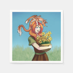 Servilleta De Papel Recogiendo flores con un dragón