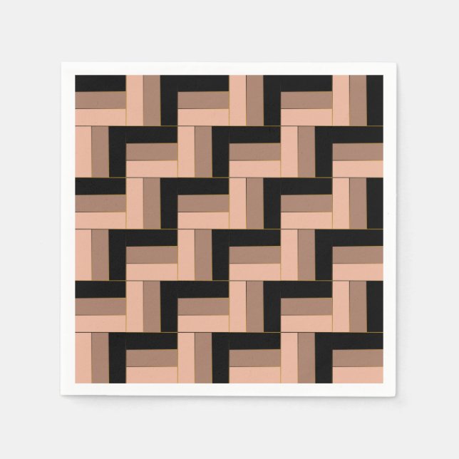 Servilleta De Papel Rectángulos geométricos de Mocha negra marrón (Anverso)
