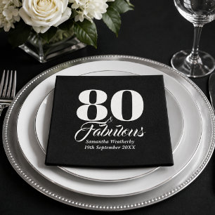 Servilleta De Papel Recuerdo de fiesta de tipografía blanca de 80 años