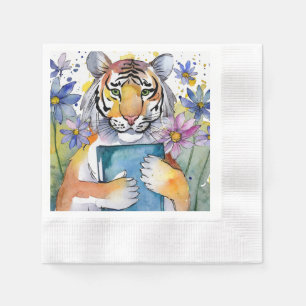 Servilleta De Papel Recuperación de Tigre Sobrio Leyendo Gran Libro