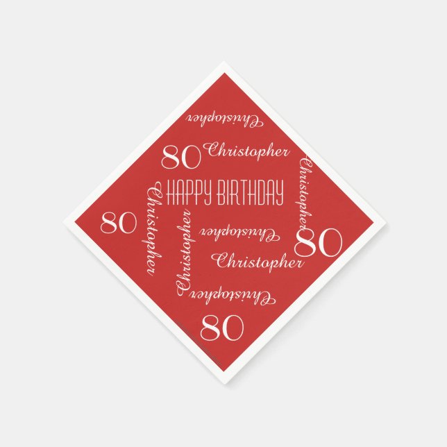 Servilleta De Papel Red 80th Birthday Party Repeat Name, Papel (Borde)