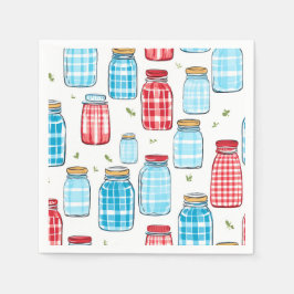 Servilleta De Papel Red and Blue Gingham Mason Jar Pattern