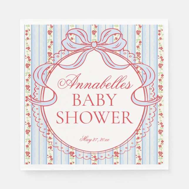 Servilleta De Papel Red and Blue Vintage Fancy Floral Baby Shower (Anverso)