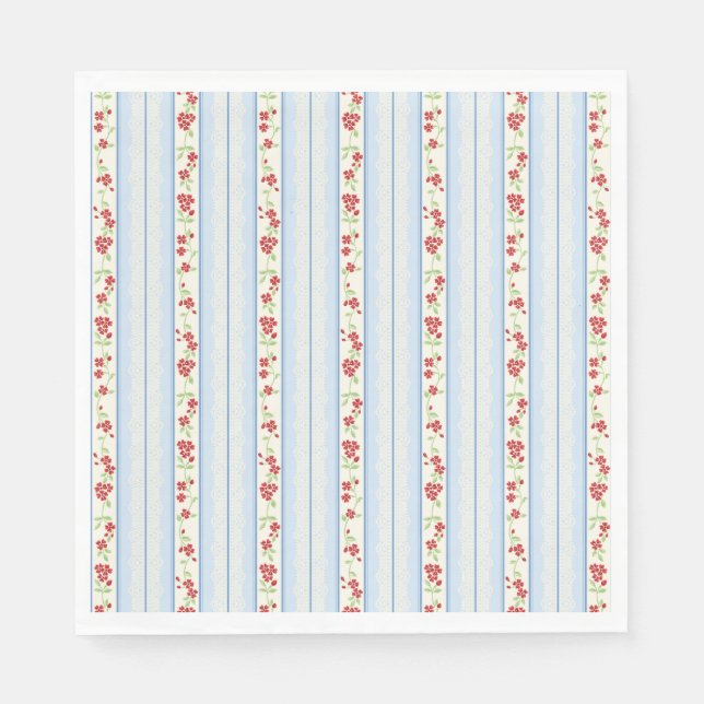 Servilleta De Papel Red and Blue Vintage Fancy Floral Party Dessert (Anverso)