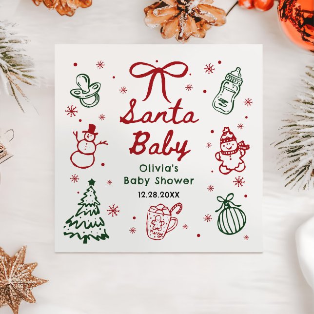 Servilleta De Papel Red and Green Hand Drawn Christmas Baby Shower (Subido por el creador)