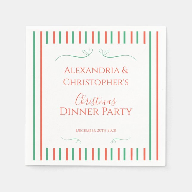 Servilleta De Papel Red and Green Stripe Christmas Dinner Party (Anverso)