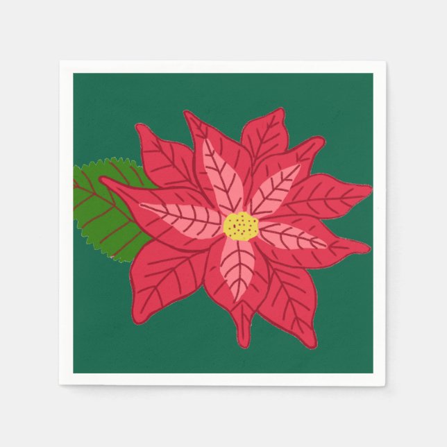 Servilleta De Papel Red and Pink Christmas Poinsettia (Anverso)