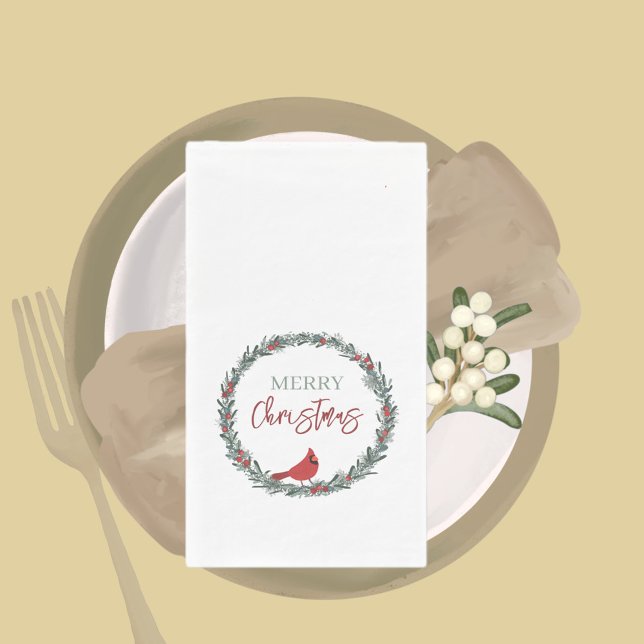 Servilleta De Papel Red Berries Wreath and Red Cardinal Christmas  (Subido por el creador)